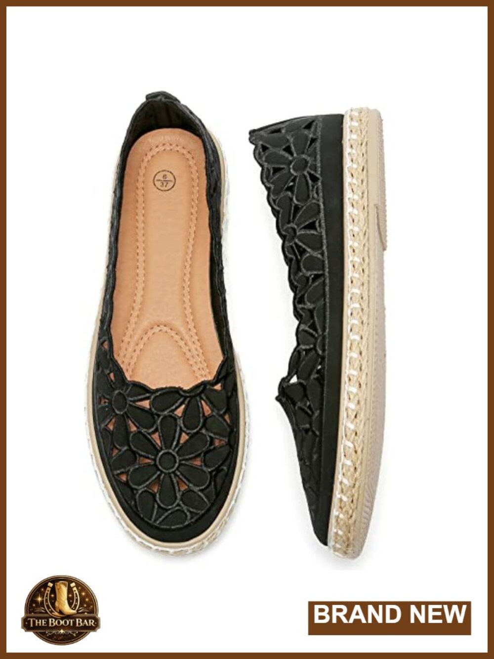 PU Leather Ballet Flats Espadrille Loafers Daisy Cut-Outs